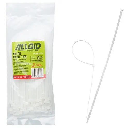 Хомут пластиковий Alloid 3.6 х 150 (100 шт) білий (PC-36150 W)
