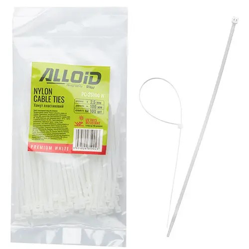 Хомут пластиковий Alloid 2.5 х 100 (100 шт) білий (PC-25100 W)