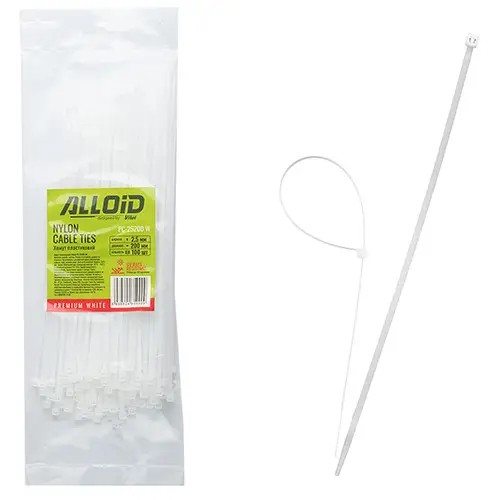 Хомут пластиковий Alloid 2.5 х 200 (100 шт) білий (PC-25200 W)