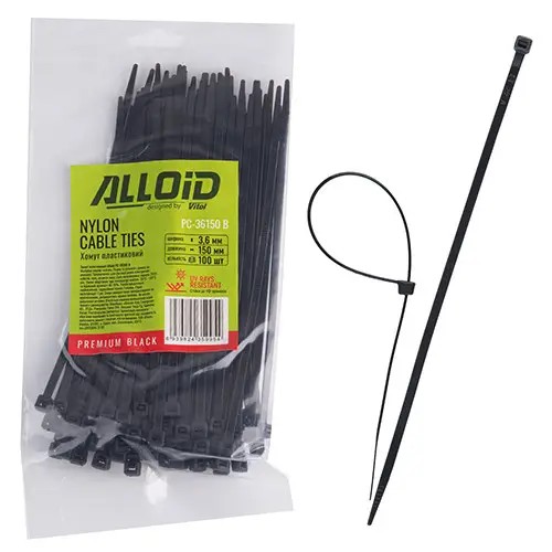 Хомут пластиковий Alloid 3.6 х 150 (100 шт) чорний (PC-36150 B)