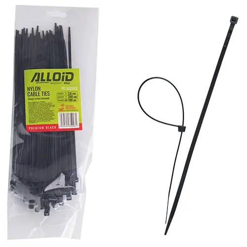 Хомут пластиковий Alloid 3.6 х 200 (100 шт) чорний (PC-36200 B)