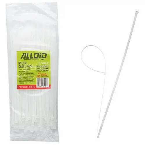 Хомут пластиковий Alloid 3.6 х 200 (100 шт) білий (PC-36200 W)